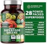 N1N Premium Organic Super Green, Fruits & Veggies [28 Powerful Ingredients] All Natural Superfood Supplement with Alfalfa, Beet Root & Tart Cherry to Boost Energy, Immunity & Gut Health, 60 Tablets