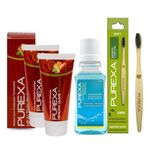 PUREXA Two Healthy Gums Toothpaste One Bamboo Charcoal Soft Toothbrush One Antioxidant Mouthrinse Mouthwash to promote Oral Health & Fresh Breath Cavity Mouthwash Goodness of Aloe Vera & Tea Tree Oil | Alcohol Free, Antiseptic & Anti Plaque.