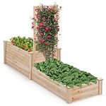 COSTWAY Raised Garden Bed with Trellis, Wooden Planter Box Kit for Climbing Vines, Flower, Herb, Vegetable & Fruit, Indoor Outdoor Vegetable Fruit Flower Herb Growing Box Container, 223 x 63 x 132cm