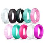 JewelryWe Women Silicone Ring,Pack of 10 Glitter Silicone Breathable Wedding Band Anniversary Promise Rings(Size N 1/2)