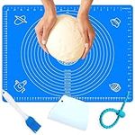 Non-Stick and No-Slip Silicone 19.7''x15.8'' Baking Pastry Mat 50x40cm Fondant Mat Dough Rolling Mat+ Pastry Brush +Dough Scraper Cutter +Reusable Wrapping Tie (Blue)