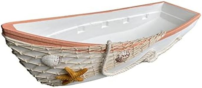 Beach Boat Decor for Bathroom, Nautical Wood Boat Tray with Fishnet Shells Starfish, Decorative Boat Display Tray Ocean Theme Coastal Decorations for Home Lake Beach House