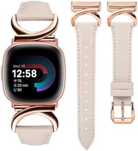 Minyee Leather Band Compatible with Fitbit Versa 4/Versa 3/Fitbit Sense 2/Sense Bands Women, Slim Thin Dressy Designer Premium Leather Strap with C-Shape Metal Buckle for Versa 3 4 Sense 2 Smartwatch