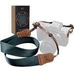 Dark Green Camera Strap - Double Layer top-grain Cowhide Ends,1.5"Wide Pure Cotton Woven Camera Strap,Adjustable Universal Neck & Shoulder Strap for All DSLR Cameras,Great Gift for Photographers