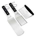 Anmarko Metal Spatula Stainless Steel Scraper - Professional Chef Griddle Spatulas Set of 3 - Heavy Duty Accessories Great for Cast Iron BBQ Flat Top Grill Skillet Pan - Commercial Grade