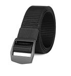 JASGOOD Tactical Nylon Duty Belt for Men Metal Buckle No Hole Black Webbing Casual Army Outdoor Military Style