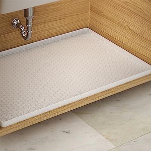 Under Sink Mat - 34" x 22" Waterproof Kitchen Cabinet Mat - Flexible Silicone Under Sink Liner with Drain Hole - Kitchen Bathroom Cabinet Mat and Protector for Drips Leaks Spills (Translucent)