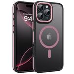 BENTOBEN for iPhone 16 Pro Max Phone Case, [Compatible with Mag-Safe] Slim Translucent Matte Magnetic TPU Bumper Shockproof Protective Anti Slip Man Girl Case for iPhone 16 Pro Max, Black/Pink