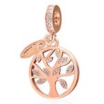 Family Tree of Life Charms - Rose Gold Plated 925 sterling silver Fit Pandora Charm Bracelets pendant/Pendant for necklace and European snake chain, Best Gifts