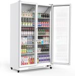 GarveeTech Commercial Beverage Refrigerators, 27.1 Cu.Ft Glass Door Display Refrigerator With Led Light, 10 Adjustable Shelves, Commercial Merchandiser Refrigerator for Cafe Restaurant Store, White