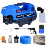 Crown High Pressure Washer, Car Washer, 2100 Watts Motor, 185 Bars, 10 L/Min Flow Rate, 8 Meters Outlet Hose, Portable, Car, Bike & Home Cleaning, Blue