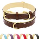 HSIGIO Genuine Leather Dog Collar, Soft Padded Dog Collar Leather, Breathable Heavy Duty Pet Collars with Durable Metal Buckle for Small Medium Large and Extra Large Dogs(M, Brown)