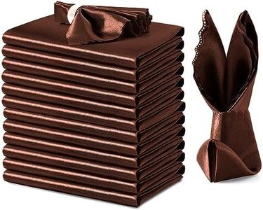 VACVELT 12 Pack Chocolate Brown Satin Napkins 17x17 Inch Wedding Napkins, Scalloped Elegant Dinner Napkins Square Table Napkins Decor, Silky Satin Cloth Napkins for Restaurant Banquet Graduation Party