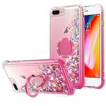 WORLDMOM for iPhone 7 Plus Case,for iPhone 8 Plus Case,Moving Liquid Floating Sparkle Colorful Glitter Waterfall TPU Protective Case with Rotation Ring Kickstand for iPhone 7 Plus / 8 Plus,HotPink