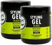 Rolda Black Styling Hair Gel - Medium To Strong Hold With Medium Shine For a Wet Slicked Back Look With All Day Hold - Activated Black Charcoal Covers Grey Hair Instantly 17.6oz (2PK)