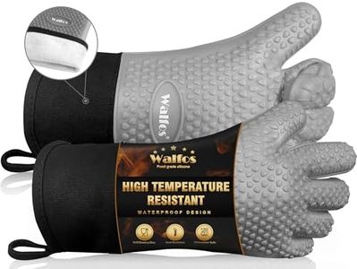 Walfos Grilling Gloves - Heat Resistant Silicone Oven Mitt, Premium Non-Slip Silicone Internal Protective Cotton Layer, Waterproof, Great for Grilling, Kitchen and Cooking (Gray)