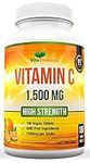 Vitamin C 1500mg per Tablet, High Strength 180 Vegan Tablets, Food Supplement, 6 Month Supply - Made in UK