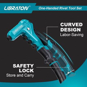 Libraton One-Handed Rivet Gun Set – 200 Rivets, 4 Heads, Drill Bits, Storage Case