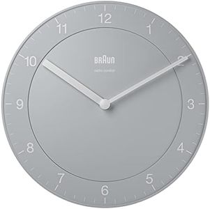 Braun Horloge Murale Radio-pilotée Classic pour Le Fuseau horaire d'europe Centrale (DCF/GMT+1) avec Mouvement Silencieux, Facile à Lire, 20 cm de diamètre en Gris, modèle BC06G-DCF.