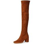 SaintG Women's Stretch Suede Above The Knee Block Heel Cowboy Boots (Tan, 3 UK)