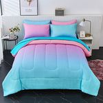 INRON Rainbow Kids Comforter Sets for Girls, Twin Size 4-Pieces Bed in a Bag, Ultra Soft Microfiber Comforter and Sheet Sets, All Season Durable Bedding Set(Rainbow,Twin)
