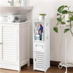 Naayaab Craft Bathroom Storage Cabinet With Toilet Paper Holder, Doors And Shelf, Multipurpose Corner Shelf For Office Living Room Kitchen Bathroom - Size (20 X 20.5 X 80 Cm) - White - Plastic