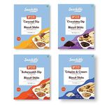 Snackible Dipsters Biscuit Sticks & Dip - Assorted Pack of 4 Flavours | Chocolatey, Butterscotch, Caramel, Cookies & Cream | (Pack of 24) - 24x30gm | Baked | Healthy Dip and Biscuit Sticks | Mixed Flavors | Creamy Dips