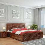 EBANSAL Solid Sheesham Wood Queen Bed with Storage 2 Drawer Niwar Design for Bedroom - Honey Finish