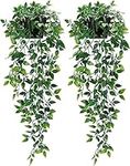 ARIATI FEJKA Pack of 2 Artificial Green Hanging Potted Trailing Plant for Indoor and Outdoor Use - Fake Potted Plants Shelf Wall Decor