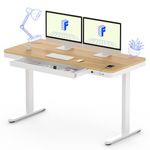 FLEXISPOT Comhar Q3 Electric Standing Desk, 140 * 70cm Home Office Height Adjustable Sit-Stand Desk with Drawer & Fast USB Chargers, White Frame+Maple Top