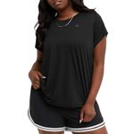 Champion Women's Tshirt, Classic Sport, Moisture-Wicking Tshirt Athletic Top for Women Plus, Black Reflective C Logo, 2X