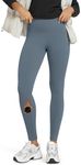 ODODOS Women's Fleece Lined Leggings Thermal Warm Winter Tights - 28" Full Length High Waisted Thick Yoga Pants with Back Pockets, Blue Gray, Large