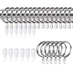 50 Pack Curtain Rings and Hooks, KissDate 30mm Metal Drapery Curtain Rings Hanging Rings & Curtain Hooks Plastic White for Curtains and Rods, Drape Sliding Eyelet Rings(Silver)