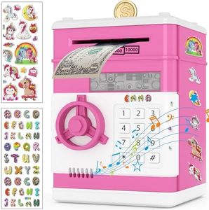 JUNEU Piggy Bank for Kids, 3 4 5 6 7 8 Year Old Girl Toys, Electronic Money Saving Box for Kids, Mini ATM Coin Bank, Birthday Gifts for Girls, Cool Stuff, Ideas, White Elephant Gifts