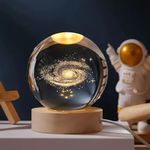 FLYNGO 3D Galaxy Crystal Ball Night Lamp, Creative Engraved Night Light for Kids Room, USB Table LED Lamp with Woodern Base, Light for Home Office Decoration Birthday Gift (Galaxy)