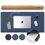 Nordik Felt and Leather Desk Mat Non-Slip - Blue - 89 X 43 CM - Felt and Vegan Leather Desk Pad - Document Organizers - Desk Blotter and Desktop Mat - Desk Protector Laptop Desk Matt for Desktop