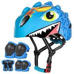 VICTGOAL Kids Bike Helmet with Cute 3D Cartoon Design for Cycling Roller Skating Scooting Lightweight Sports Safety Helmet for Ages 3-8 Boys Girls with Size Adjustable (Blue Set, S: 50-54cm)