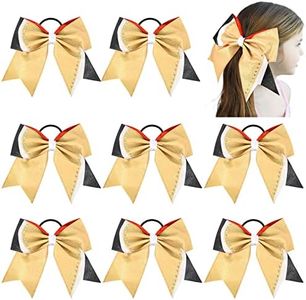 Large Cheer Bow for Cheerleaders,CEELGON 8 Pack 8Inches Jumbo Glitter with Diamond Cheerleading Bows Bulk,Ponytail Holder Elastic Band for Girls Hair