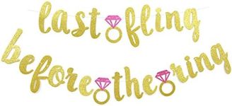 Last Fling Before The Ring Banner Gold Glitter Banner-Bachelorette Party Banner, Bachelorette Party Decorations