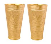 M&V CRAFT PURE Brass Large LASSI Glass Set of 2 Glass, (1 LTR) Pure Brass, Heavy Weight and Good Looking Glass.