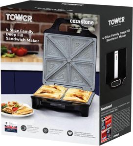 Tower 4-Slice Sandwich Maker – Non-Stick, Easy Clean