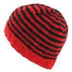 LOUDelephant Hand Knitted Wool Beanie Hat - Stripe Red Black