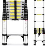 Telescoping Ladder, Soctone 12.5 Ft Aluminum Lightweight Extension Ladder with 2 Triangle Stabilizers, Heavy Duty 330lbs Max Capacity, Multi-Purpose Collapsible Ladder for RV or Outdoor Work