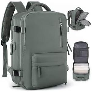 Travel Backpack for Women Men Business Laptop Backpack Fits 14 Inch Airline Cabin Bag Carry On Backpack Water Resistant with USB Charging Port Shoe Pouch Casual Daypack Weekend Overnight Dark Green