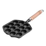 Takoyaki Pan, 14 Holes Cast Nonstick Iron Japanese Grill Pan with Detachable Handle, Anti Scalding, Octopus Meat Balls Mould Maker, Easy to Use and Store