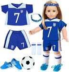 18 Inch Doll Clothes 6 Piece 18" Doll Soccer Uniform - World Cup USA, American Soccer Outfit Fits 18 Inch Girl and Boy Dolls