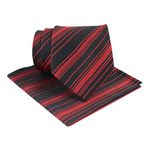 Kovove Royal Black Striped Neck Tie and Pocket Square Gift Box