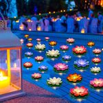 Liliful 36 Pcs Floating Pool Lights Lotus Floating Lanterns Lifelike Artificial Floating Flowers for Pool with LED Lights Battery Operated Lily Pads Water Lanterns (Rich Color,3.94, 5.91 Inch)