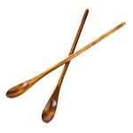 KALIONE 2 PCS Long Handle Wooden Coffee Spoons, Wood Mixing Tea Spoons Honey Spoons Wooden Cocktail Spoons with Long Handle for Mixing, Stirring, Eating(style1)