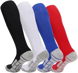 Ultrafun 4 Pairs Soccer Socks Cushioned Knee High Team Sports Football Socks for Men Youth Kids, Multicolor